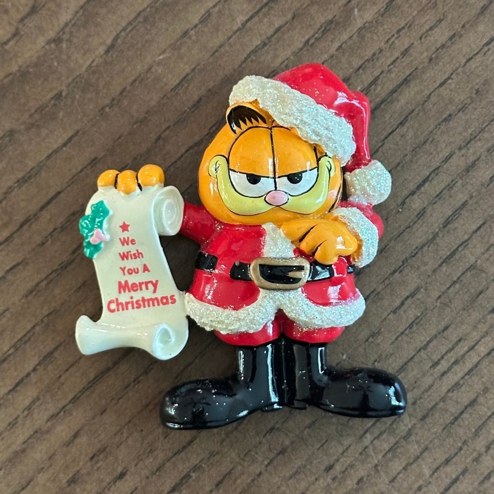 Vintage 1996 Garfield Santa Christmas Magnet Resin Glitter PAWS Jim‎ Davis Decor